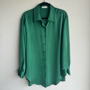 Ramy Brook Oversize Silky Emerald Green Button-Up Blouse Top